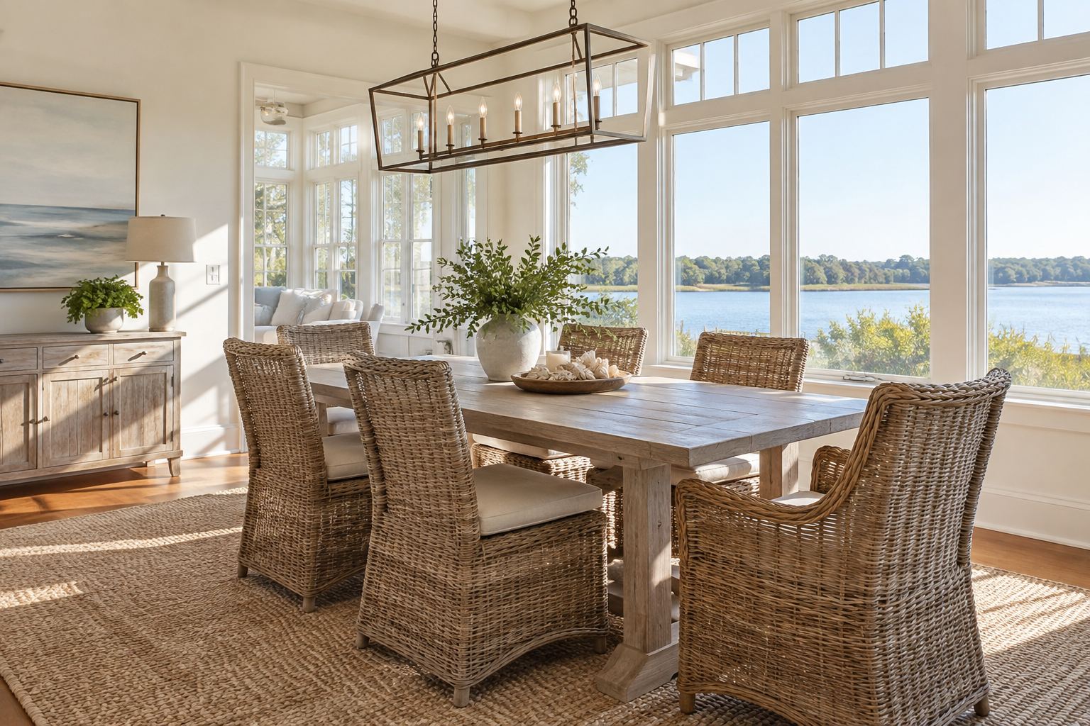 A bright Chesapeake Bay area home interior, illustrative
